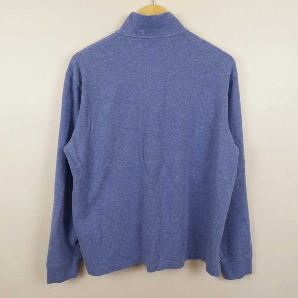 Polo Ralph Lauren Estate-Rib Quarter-Zip Blue Heather Pullover Sweater Men Large